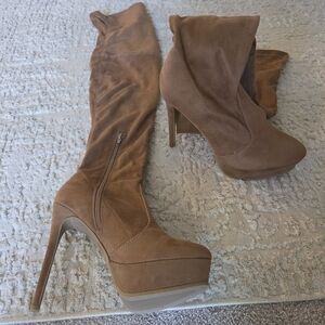 Fashion Nova Tall Platform Stiletto Over-the-Knee Boots - Camel Brown